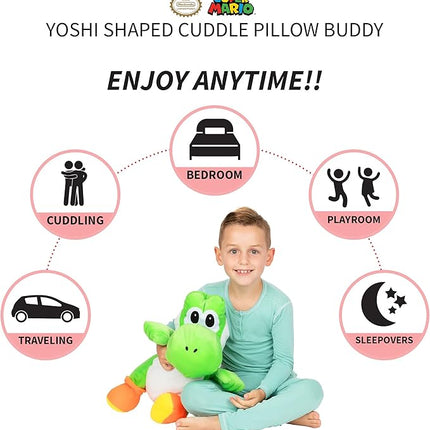 Franco Kids Bedding Super Soft Plush Cuddle Pillow Buddy, One Size, Mario Yoshi