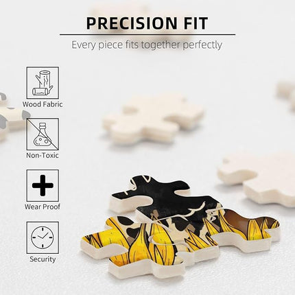 African American Jigsaw Puzzles 1000 Pieces for Adults, Sunflower & Leopard Print Art, Black Woman Wooden Puzzle for Stress Relief, Challenging Brain Teaser & Home Decor