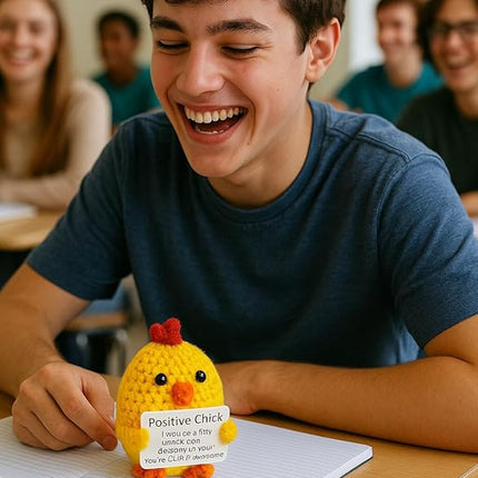 Inspirational Crochet Positive Chick - Emotional Support Crochet Dolls Positive Crochet Animals Gifts Desk Decor Emotional Support Plush for Anxiety & Stress Relief