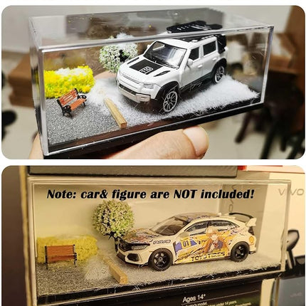 1/64 Scale Street Diorama Display Case- Clear Storage Case with Realistic Urban Road Scene for Hot Wheels, Matchbox & 1:64 Model Cars- Diecast Toy Garage -Winter