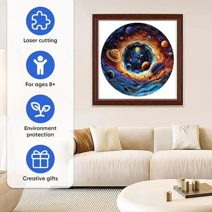 Wooden Jigsaw Puzzles 500 Pieces - Unique Solar System Planets Puzzle, Stress Relief Game for Adults, Creative Gift for Science Lovers and Kids, 16.5x16.5 in