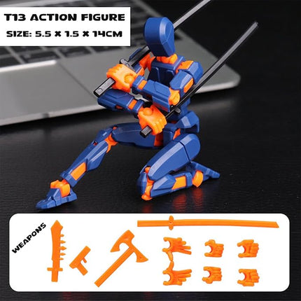 4-Pack Mini Action Figures Set - Assembled Robot Anime Figures with Movable Joints - Fidget Toys for Boys and Girls (Grey, Transparent, Blue, Black)