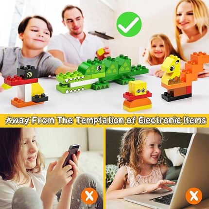 burgkidz Educational Toy Classic Big Size Bricks Building Blocks, Large Compatible Animal Building Bricks with Reusable Storage Bucket Gift for Boy Girl Ages 3+