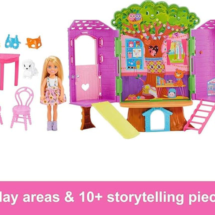 Chelsea Barbie Doll And Treehouse Playset With Pet Puppy
