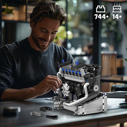 Mould King 10213 Car Engine Building Sets, Intelligent Chip Drive Engine Model Kit That Runs, Build Your Own STEM V8 Engine Model Toys for Age 14+/Adults Collections Home or Office Décor (744+ PCS)