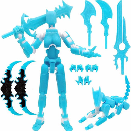 T13 Action Figures (Grow in The Dark Blue) Titan 13 Action Figures T13 3D Action Figure Set Already Assembled Dummy 13 Nova T-13 Robot 3D Printed Multi-Jointed Movable Toy (Blue White + Dog)