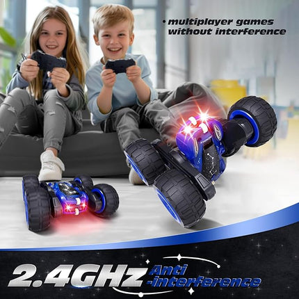Tecnock Remote Control Car, 2.4GHz RC Cars with USB-C Easy Charging, 4WD Double Sided 360° Rotates and Flips RC Stunt Car, Toys Gift for Boys and Girls Ages 6-8, 8-12