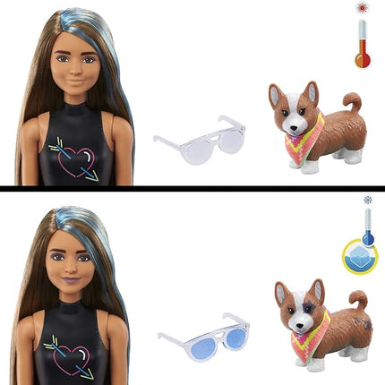 Barbie Color Reveal Totally Neon Fashions Doll with Blue-Streaked Brunette Hair & 25 Surprises Including Color Change, Gift for Kids