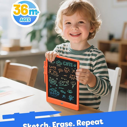 TEKFUN Toys for Girls Boys 10IN LCD Writing Tablet, Magic Doodle Board with Anti-Lost Stylus, Mess Free Coloring for Toddlers Drawing Pad, Toddler Travel Car Plane Trip Toys Gifts (Orange)