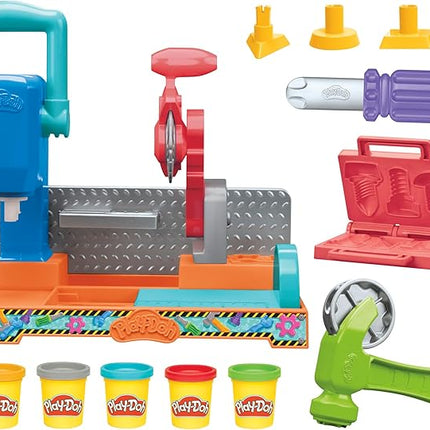Play-Doh Stamp & Saw Tool Bench Playset, Construction Toys for Boys & Girls 3 Years & Up, Kids Arts & Crafts