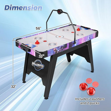 KOTEK 56 Inch Air Hockey Table, Hockey Table Game w/Digital LED Scoreboard & Powerful 12V Motor, Indoor Ice Hockey Table for Game Room, Home, Office with 2 Pucks, 2 Pushers