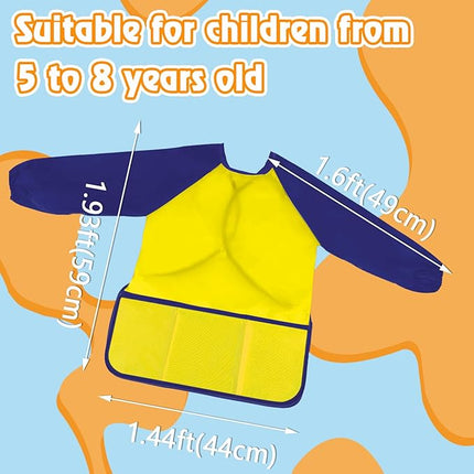 Zkptops Kid Art Smocks Waterproof Kids Painting Aprons Toddler Art Smock Kids Paint Smock with Long Sleeve 3 Roomy Pockets for Age 3-7 Years(Yellow)