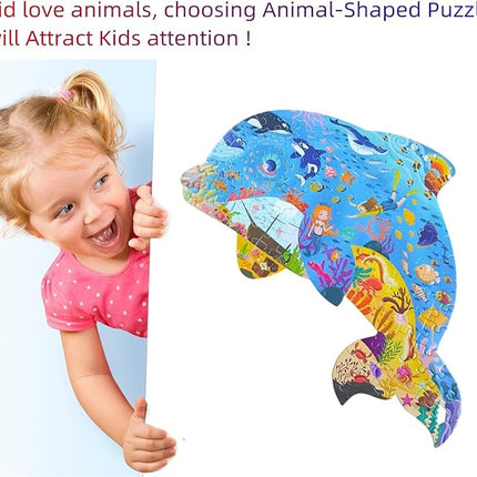 Puzzles for Kids Ages 4-8, 8-10 and Adults 108 Piece Dolphins Animal Shaped Kids Puzzles Jigsaw Puzzles Educational Learning Toys for Kid Boys Girls Ages 4 6 7 8 Halloween