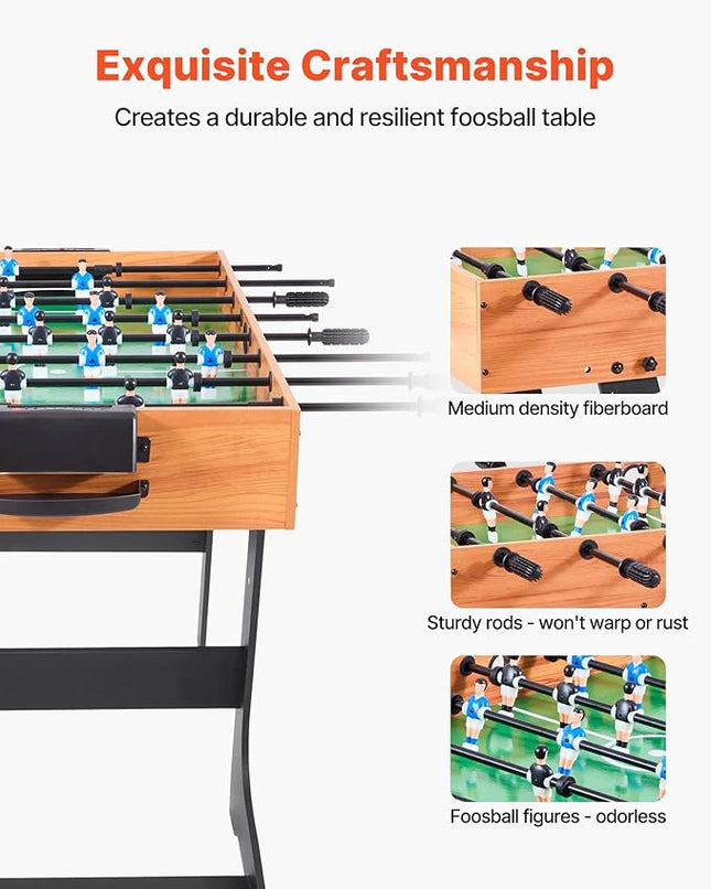VEVOR Foosball Table 42/48/55 in Foosball Table Indoor Full Size Foosball Tables for Home, Family, and Game Room, Durable Soccer Set, Includes 2/4 Balls, Score Keeper, and 2 Cup Holders