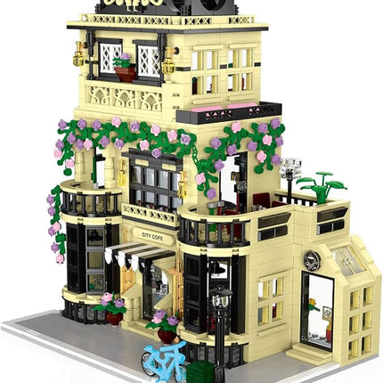 City Cafe Architecture Building Kit with LED Lights,3 Levels City Cafe Model Building Blocks Toy,for 12+Age Teen,Adult（1443 Pieces）