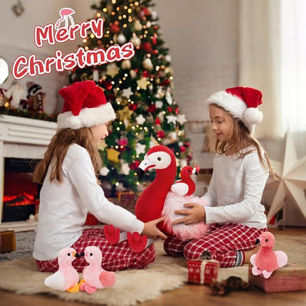 MorisMos Plush Flamingo Stuffed Animal with Baby Bird Toys Inside Belly,20" Mommy Stuffed Flamingo Toy for Girl Boy Kid,Red Bird with Babies Gift for Birthday Party Decoration Baby Shower Christmas