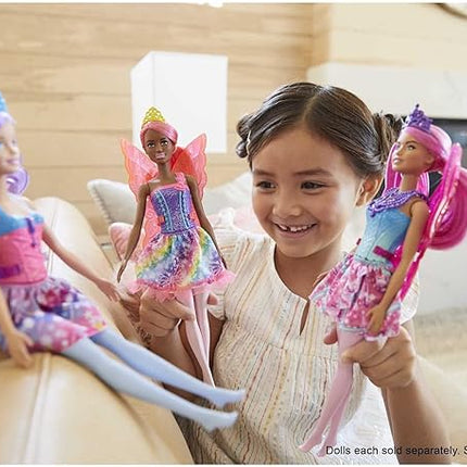 Barbie Dreamtopia Fairy Fashion Doll & Accessories, Pink Hair with Removable Skirt, Headband & Wings