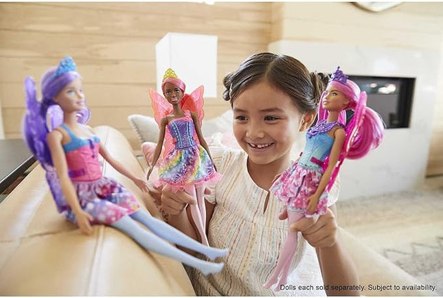 Barbie Dreamtopia Fairy Fashion Doll & Accessories, Pink Hair with Removable Skirt, Headband & Wings