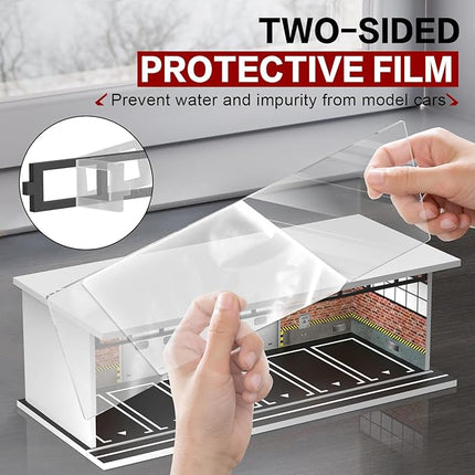 1/64 Scale Diecast Display Case for Hot Wheels Matchbox Cars, Toy Car Model Mini Garage with LED Light and Acrylic Cover, Stackable Parking Lot Diorama Storage for Collection Present