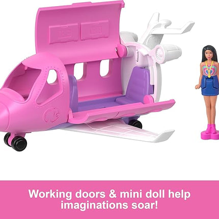Barbie Mini BarbieLand Toy Vehicle Playset with 1.5-inch Doll & DreamPlane with Working Doors & Color-Change Surprise