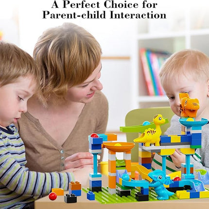 Marble Run Building Blocks, Dinosaurs Marble Track Toy Classic Large Bricks for 3 4 5 6 7 + Year Old Boys Girls Kids, Bricks Compatible with All Major Brands