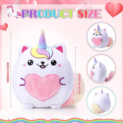 Leyndo Stuffed Unicorn Pillow Plush 14 Inch Cat Plush Toy Unicorn Cat Stuffed Animal Birthday Kitty Plushies Pillow for Christmas Birthday Kids Toddlers Girls Boys Room Sofa Car Decor(Lovely)
