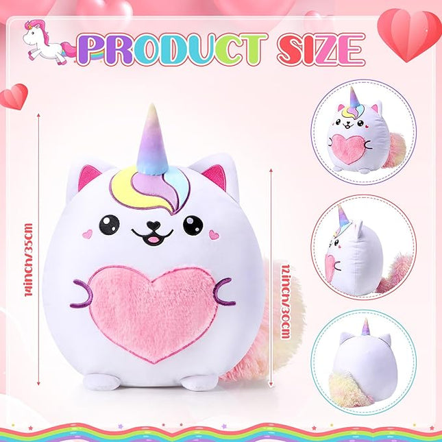 Leyndo Stuffed Unicorn Pillow Plush 14 Inch Cat Plush Toy Unicorn Cat Stuffed Animal Birthday Kitty Plushies Pillow for Christmas Birthday Kids Toddlers Girls Boys Room Sofa Car Decor(Lovely)