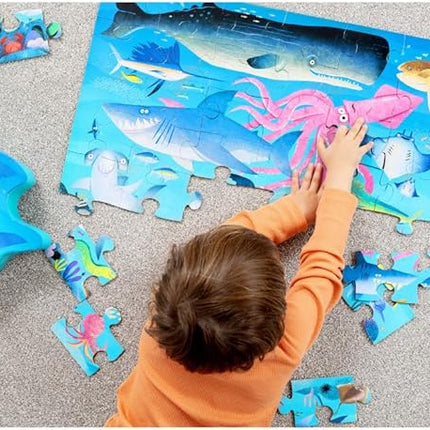Crocodile Creek 36-Piece Jigsaw Floor Puzzle - Fun Floor Puzzles for Kids Ages 3-5 - Heavy-Duty Shaped Box for Storage - Shark Reef - 24" W x 18" H Finished