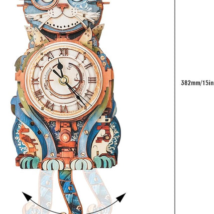 3D Wooden Puzzles for Adults Cat Clock - Model Building Kit Clock Puzzle Creative Craft Gift Home Deco for DIY Enthusiasts, Brain Teaser Building Set Birthday Gifts