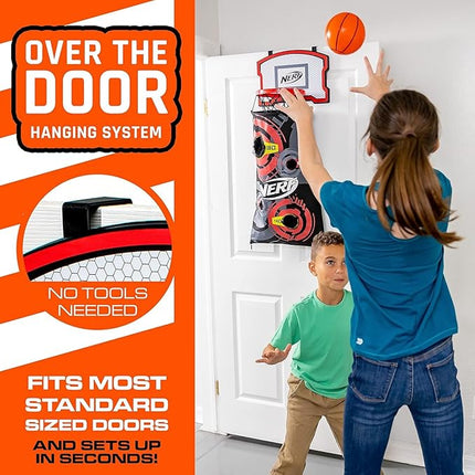 NERF Basketball Hoop Hamper - Laundry Layup Over the Door Basket + Shooting Target - Mini Hoop Hamper + Basketball Set