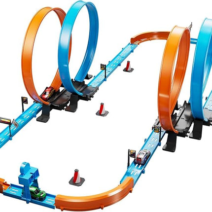 Toy Car Race Track Set for Boys Kids Age 3-5 4-7, Race Tracks with 4 Crash Zones and 1:64 Scale High-Speed Slot Cars, Christmas Halloween Birthday Gifts Toys for Toddlers Boys 4-8 8-12 Years