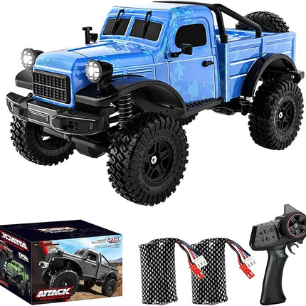 1:18 Scale All Terrain Remote Control Car, 2.4 GHz 4WD RC Rock Crawler with LED Lights, 12KPH Off-Road Pickup Truck Vehicle Toys RTR Gift for Adults