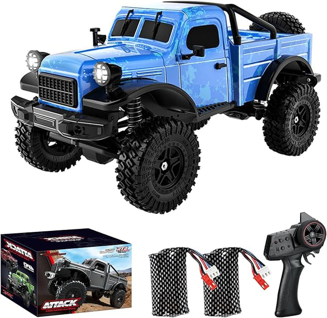 1:18 Scale All Terrain Remote Control Car, 2.4 GHz 4WD RC Rock Crawler with LED Lights, 12KPH Off-Road Pickup Truck Vehicle Toys RTR Gift for Adults