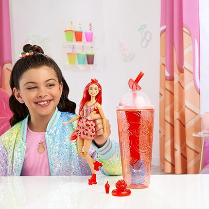 Barbie Pop Reveal Doll & Accessories, Watermelon Crush Scent with Red Hair, 8 Surprises Include Slime & Squishy Puppy