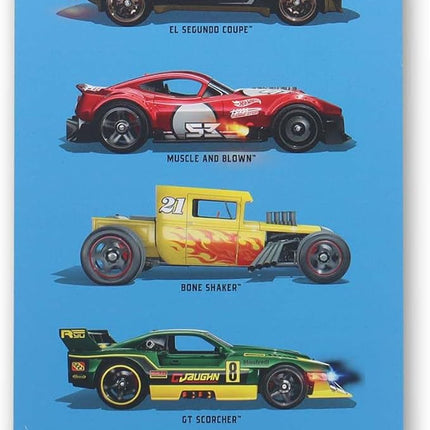 Hot Wheels Car Line-Up Vertical Metal Sign - Large Hot Wheels Wall Art for Kids' Bedroom or Play Room