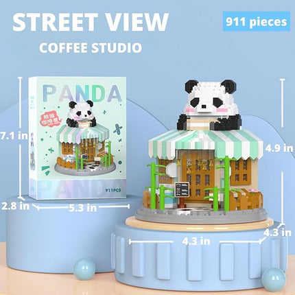 Street View Coffee Shop Mini Building Blocks,911 Pieces Cute Panda Animal Micro Building Sets,Simulation Architecture Construction Toy,Creative Gifts for Adults Teens 12+
