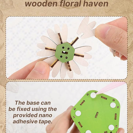 3D Flower Wooden Puzzles for Adults-Daisy, Wooden Flowers Model Kit Set DIY Crafts to Build, Mother's Day/Botanical Collection/Ideal Creative Gift Ideas/Housewarming