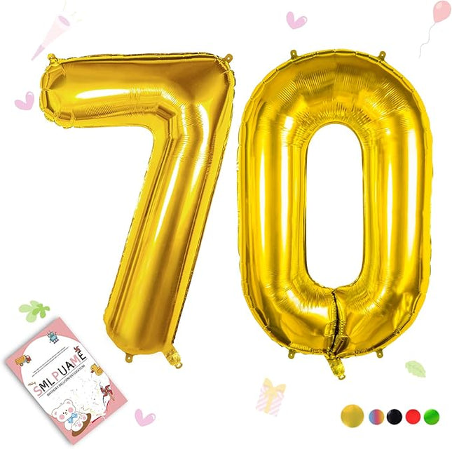 Smlpuame 40 inch Number Balloon 0-9 Gold Large Number 70 Balloons,Digital Balloons for Birthday Party Celebration Decorations Supplies, Helium Foil Number Balloons for Wedding Anniversary