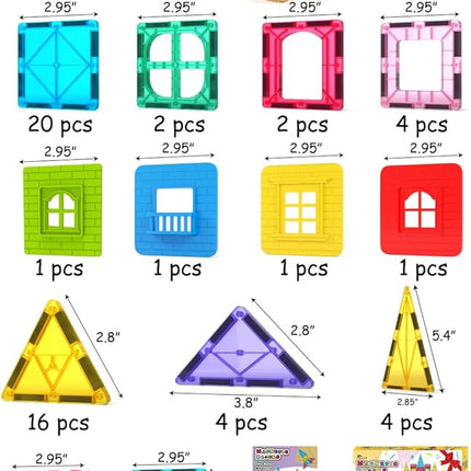 Jasonwell Magnetic Tiles Kids Magnetic Blocks 60PCS Building Sets 3D Magnet Tile Building Blocks Toy Construction Educational STEM Toys Gifts for Toddlers Boys Girls 3 4 5 6 7 8 9 10 + Year Old