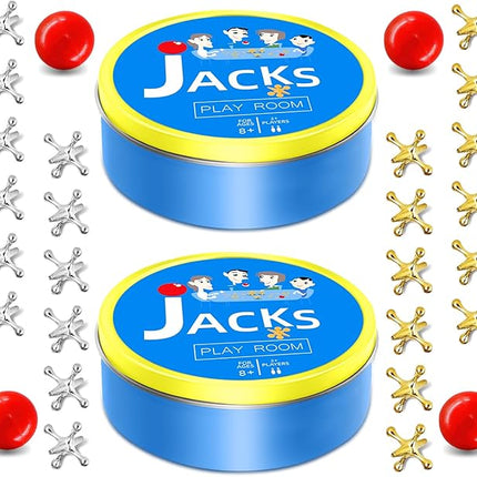 Sisland 2 Packs Metal Jacks Game with Ball, Classic Jax Game Toy for Kids Adults, Old School Jackstones Games Set (24 Jacks + 4 Balls)