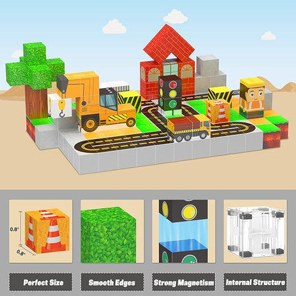 138PCS Magnetic Blocks - Magnetic Building Blocks Magnet Block Cubes Construction Set, STEM Sensory Stacking Toys for Kids Boys Girls Ages 3 4 5 6 7 8-12 Holiday Christmas Birthday Gifts