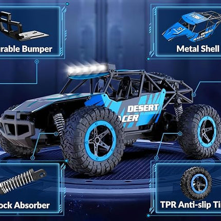 RACENT Remote Control Cars for Boys - 1:16 Scale 20kph Fast RC Truck All Terrain Off-Road Monster Truck Toy for Kids & Adults with 2 Rechargeable Batteries (Blue)