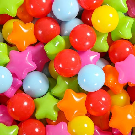 Ball Pit Balls Pack of 100 200 500 - Star and Round Set BPA Free Phthalate Free Non-Toxic Crush Proof Play Balls Soft Plastic Balls for Toddlers Baby Kids Birthday Pool Tent Party