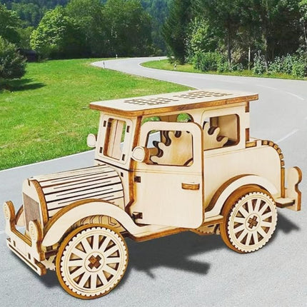 3D Wooden Puzzle Retro Car Model Desktop Toy DIY Handmade Wooden Model Car Kit Adult/Youth/Children Creative Gift