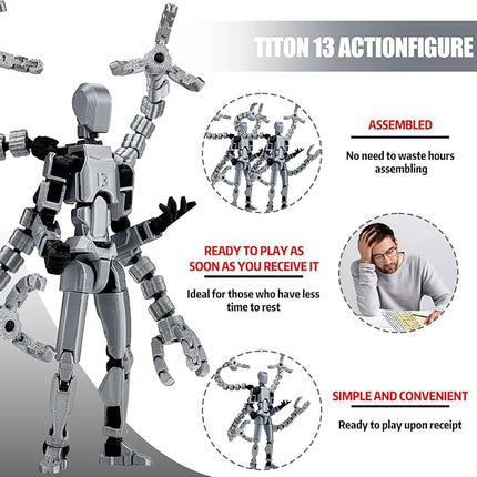 2PCS T13 Action Figure Already Assembled, 3D Printed Multi-Jointed Movable Robot 13 Action Figures Desktop Decorations for Game Lovers Toy, for Collectors Desktop Decorations (Gray Black Red)
