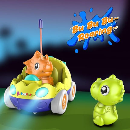 Remote Control Car for Toddlers Toddler Toys for 18+Months RC Cars with LED Lights & Music Dinosaur Toy for Kids Orange