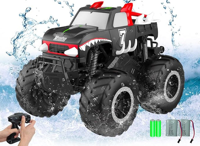 STEMTRON Amphibious Remote Control Car Toys for Boys 2.4 GHz 1:16 All Terrain Off-Road RC Car Waterproof RC Monster Truck Kids Pool Toys Remote Control Boat Gifts for Kids Boys