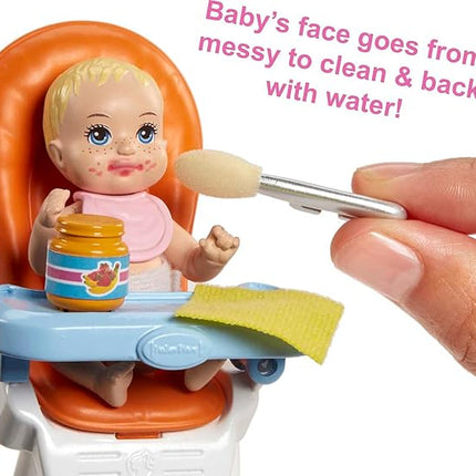 Barbie Skipper Babysitters Inc Dolls & Accessories, Set with Skipper Doll, Color-Change Baby Doll, High Chair & Crib Furniture