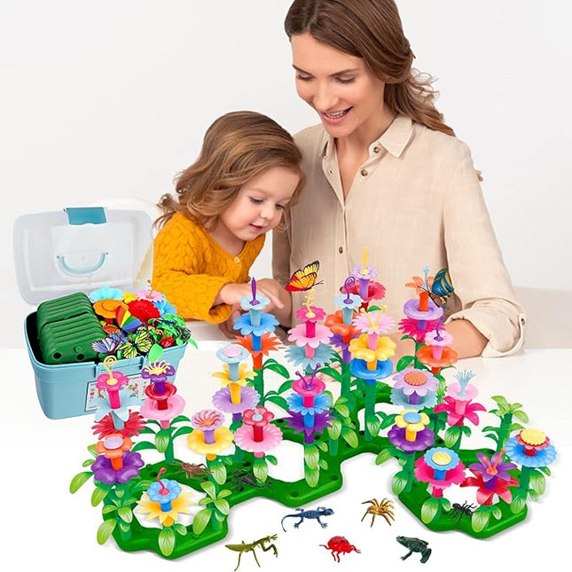 Birthday Toys Gifts for 3 4 5 6 Years Old Toddler Girls Boys, 156 PCS Insect Flower Garden Building Educational STEM Learning Pretend Play Gardening Set, Gifts for Preschool Kids Age 3+