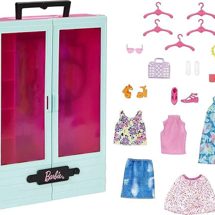Barbie Closet Playset with 3 Outfits, Styling Accessories & Hangers, Mix & Match Clothes for 50+ Looks
